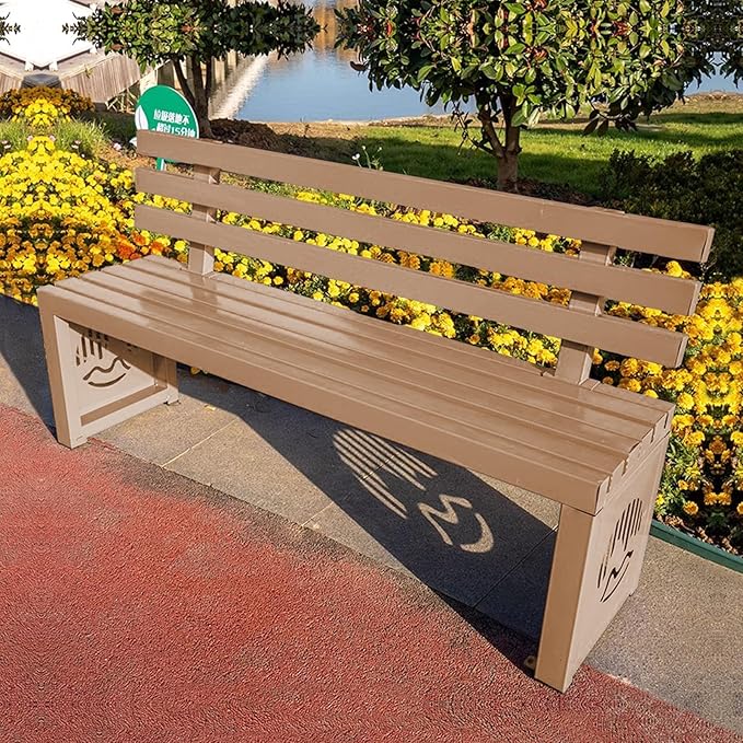 Outdoor Metal Garden Bench, Outdoor Benches Weatherproof with Backrest, Patio Bench for Outside Park, Picnic, Yard, Front Porch, Backyard(Khaki,120cm/47in)