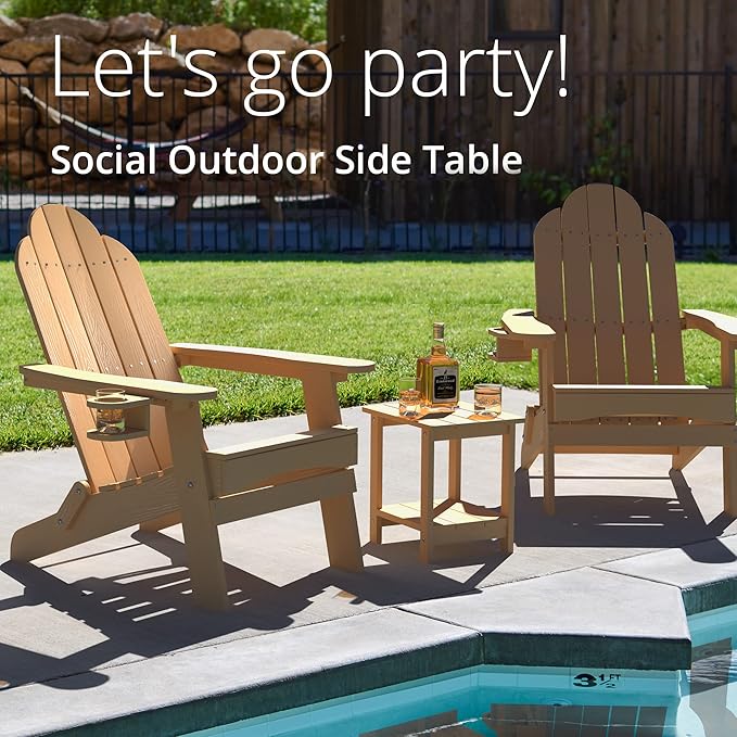 LUE BONA Adirondack Outdoor Side Table, 2-Tier Brown HDPS Patio End Table Weather Resistant, Morden Side Table for Patio - Photo 4
