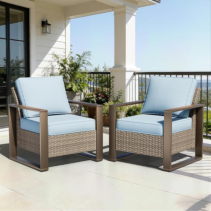 Patio Metal Wicker Chairs Set of 2 - Photo 9