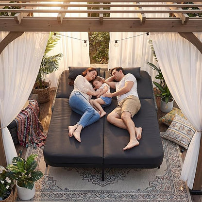 RADIATA 51.2" Outdoor Loveseat Sofa Bed, PE Wicker Patio Daybed with 2-Person Double Chaise Lounge, Independent 5-Position Adjustable Backrest, All-Weather Poolside Furniture