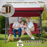 3 in 1 Outdoor Porch Swing with Adjustable Canopy, 3 Seat Outdoor Swing for Adults - Photo 4