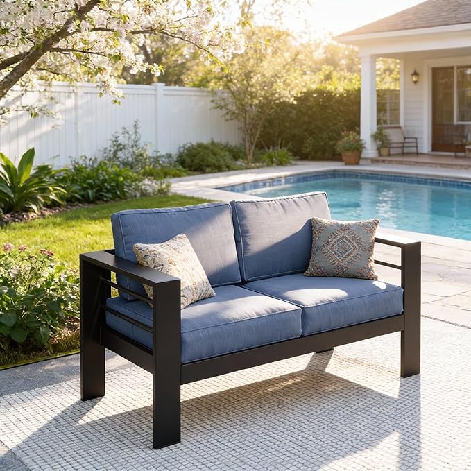 Kiss the Water Outdoor Patio Furniture Loveseat Sofa - Photo 1