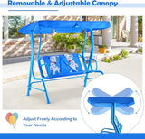 Costzon Kids Porch Swing, All-Weather Patio Swing Bench Hammock w/Adjustable Canopy & Safety Belts for 2 Children - Photo 2