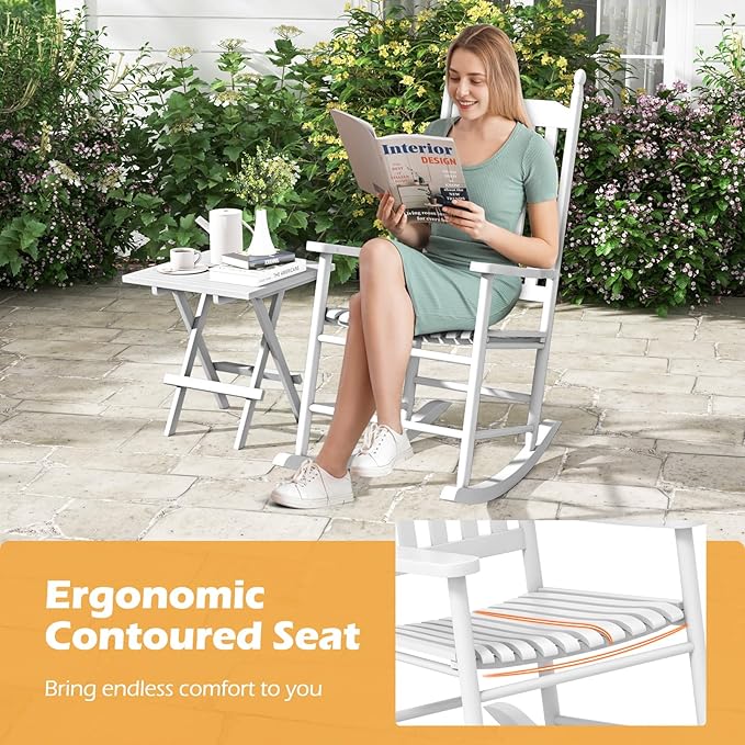 Giantex Outdoor Rocking Chair, All Weather Patio Rocker w/Solid Rocking Base & High-Back, Slatted Seat & Back, Acacia Wood Porch Rocker, Wooden Patio Rocking Chair for Backyard, Poolside
