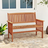Tangkula Outdoor Wood Garden Bench, 2-Person Patio Park Bench with Backrest, Armrests and Slatted Seat - Photo 4