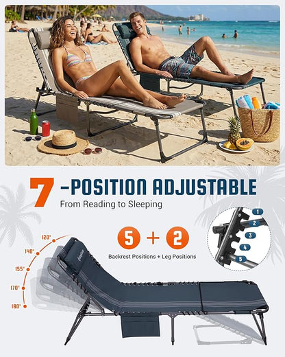 KingCamp Lounge Chair with face Hole, 400LBS Tanning Chairs for Outside, Adjustable 5-Position Beach Lounge Chairs Folding Sun Tanning Chair for Outside Beach Patio Sun Bathing Pool Backyard