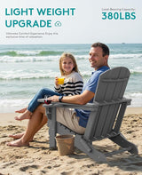 SERWALL Folding Adirondack Chair, Dual Cup Holders & All-Weather HDPE, Wood-Like Patio Chair for Backyard - Photo 4