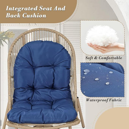 Athena Collection Patio Wicker Egg Chair with Folding Canopy, All-Weather Rattan Patio Lounge Chair with Sun Shade, Balcony Furniture Outside Seating for Front Porch, Garden, Poolside, Outdoor, Blue