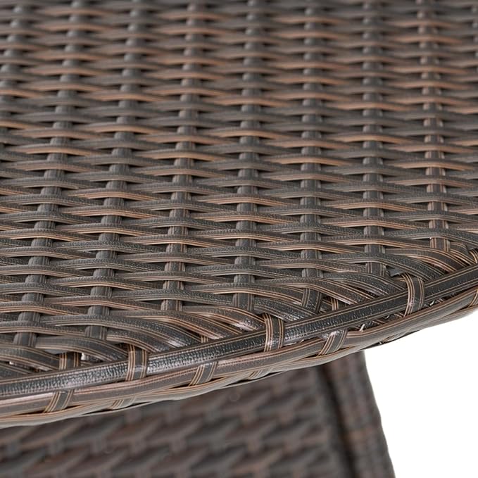 Outdoor Dining Table with PE Wicker Tabletop and Powder Coated Iron Frame Water Resistant Design Durable Construction for Patio Garden Backyard Modern Style Circular Tabletop