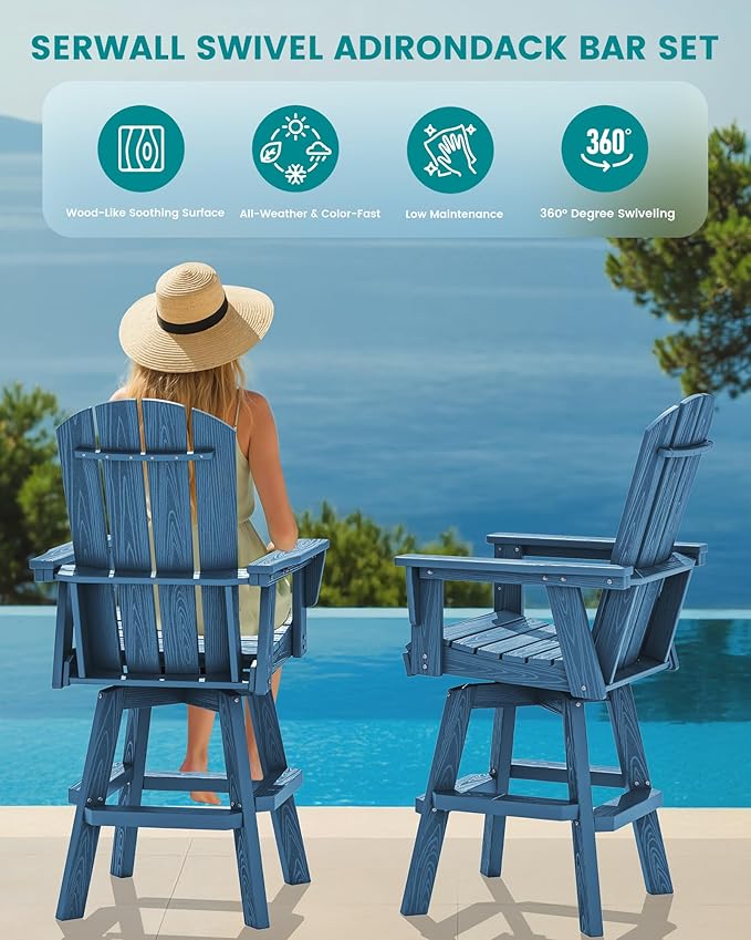 SERWALL 5-Piece Swivel Adirondack Bar Set, HDPE Swivel Bar Height Chairs Set of 4 with Bar Table - Photo 7
