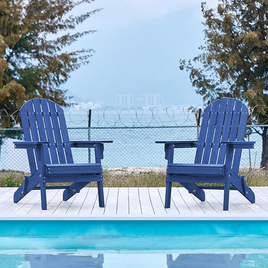 Yaheetech Folding Adirondack Chair Set of 3 Outdoor, 300LBS Solid Wood Garden Chair Weather Resistant, Fire Pit Lounge Chairs for Garden/Yard/Patio/Lawn, Blue
