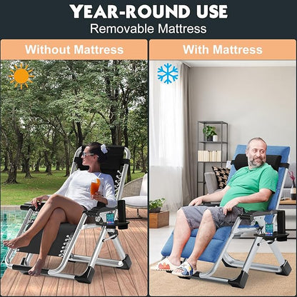 MOPHOTO Zero Gravity Chair, Outdoor Padded Lounge Chair with Side Table, Zero Gravity Recliner Chair, Outdoor Reclining Chair, Sturdy & Comfortable, Supports up to 440lbs