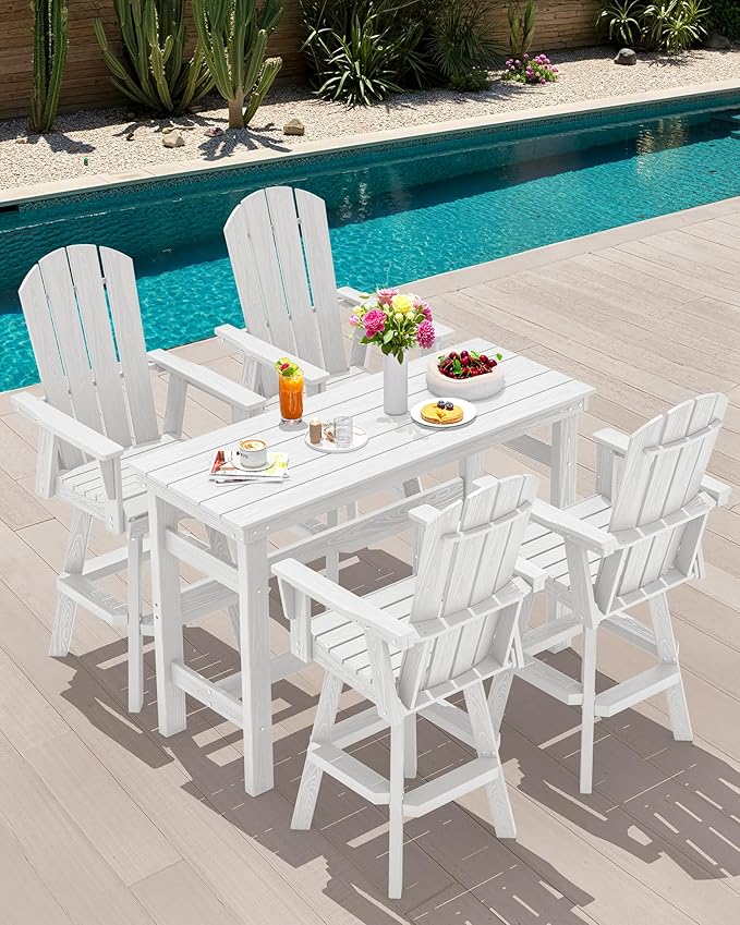 SERWALL 5-Piece Swivel Adirondack Bar Set, HDPE Swivel Bar Height Chairs Set of 4 with Bar Table - Photo 8