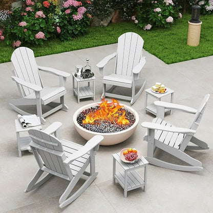 IVY&LANE Adirondack Rocking Chair | Porch-Rocker | HDPE Plastic | Weatherproof | White | for Outdoor Patio Deck Backyard