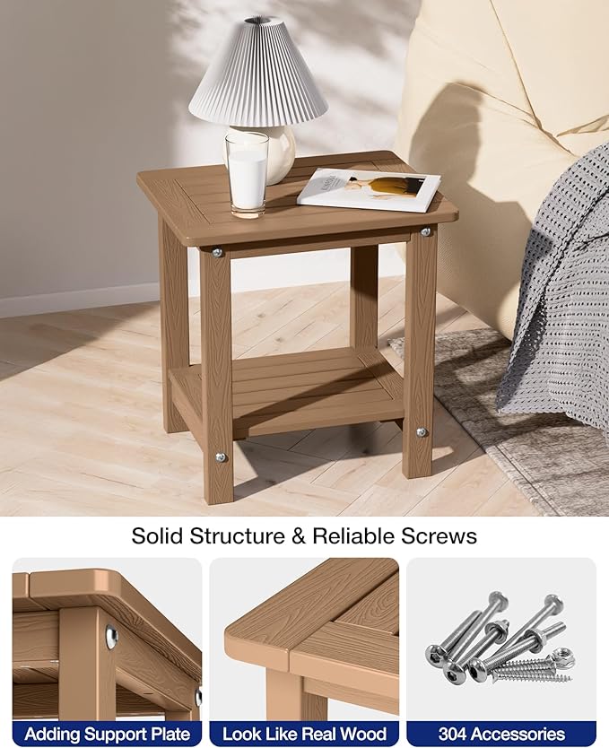YEFU Outdoor Side Table for Patio: 16" HIPS Weather - Resistant Adirondack Tables - Waterproof Small Square End Tables - Photo 6