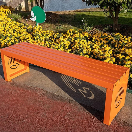 Outdoor Metal Garden Bench, 71in Patio Seating for Lawns & Porches, Heavy-Duty 1102 Lb Capacity, Stylish Orange Park Bench for Yards & Entrances
