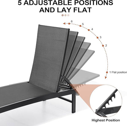 Crestlive Products 2PCS Chaise Lounge Chair Outdoor with 1PC Side Table, Adjustable 5 Positions Pool Tanning Recliner, Outdoor Lounge Furniture Perfect for Patio, Beach, Yard, Pool
