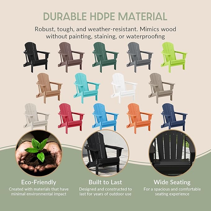 WestinTrends Malibu 2-Pieces Adirondack Chair Set with Side Table, All Weather Outdoor Seating Plastic Patio Lawn Chair Folding for Outside Porch Deck Backyard, Black