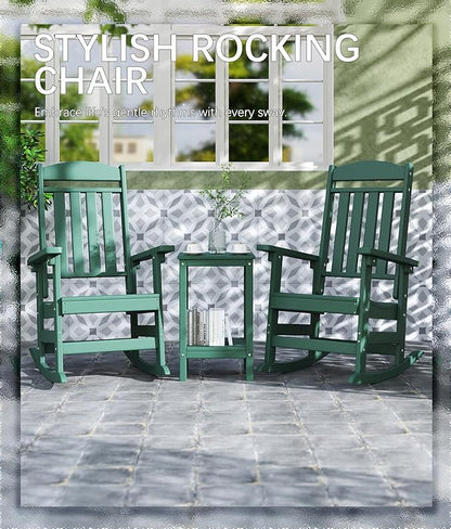 FOOWIN Outdoor Rocking Chair Set of 6, High Back Patio Rocking Chair, HDPE All Weather Resistant Porch Rocker for Adult, Oversized Rocking Chairs for Garden, Lawn, Indoor & Outdoor Use, Dark Green