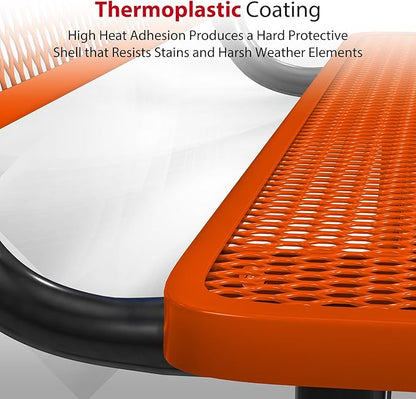 Leisure Craft Metal Outdoor Bench with Back - 6 Foot Heavy Duty Bench Seating for Garden, Porch, Picnic, Park, Expanded Metal, Thermoplastic Coating, Commercial Grade Furniture Made in USA - Orange