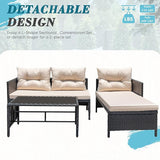 Greesum 3 Piece Patio Furniture Set Outdoor Wicker Rattan Sectional Sofa with Cushions & Coffee Table for Yard, Garden - Photo 5