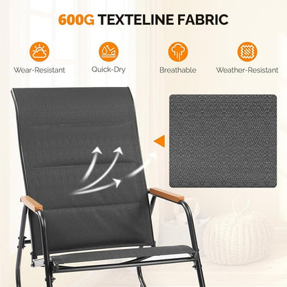 VINGLI Outdoor Rocking Chair, 450lbs Capacity Portable Outdoor Rocker with Hard Armrests, All Weather Porch Rocker for Garden, Living Room, Patio, Lawn (Black, Without footrest)
