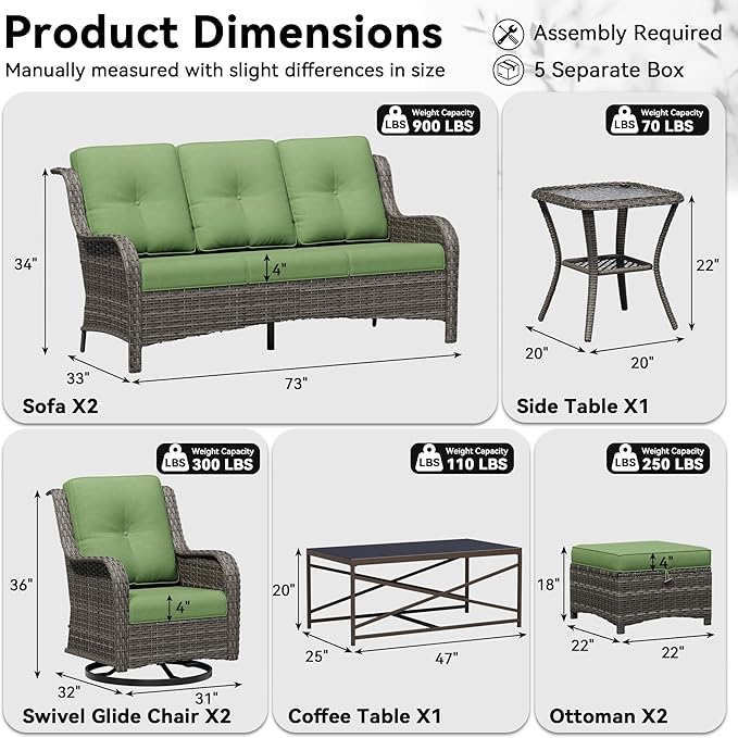 8 Piece Outdoor Wicker Patio Furniture Set, Outdoor Swivel Rocker Patio Chairs Set with Thickened Olefin Cushions - Photo 2