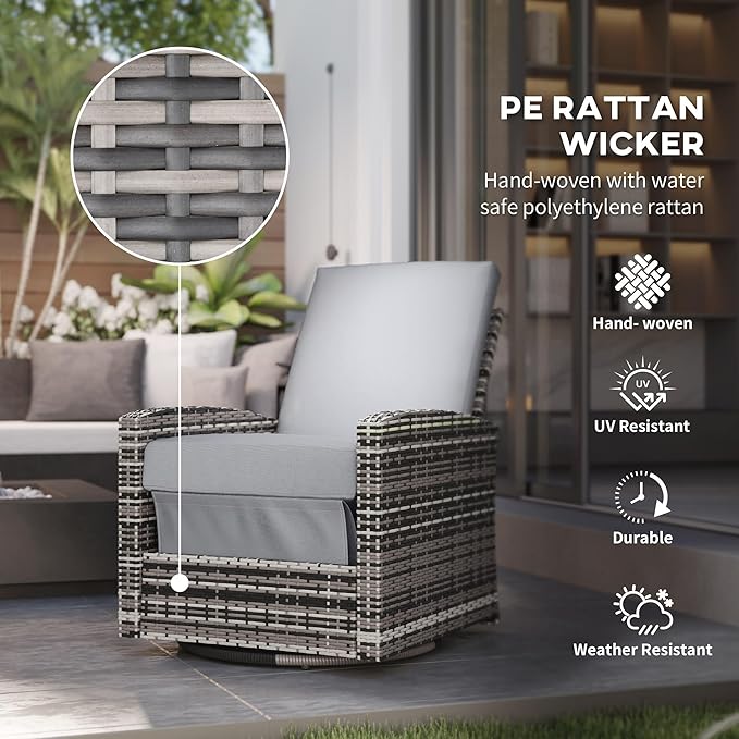 Outsunny Outdoor Wicker Swivel Recliner Chair, Reclining Backrest, Lifting Footrest, 360° Rotating Basic - Photo 4