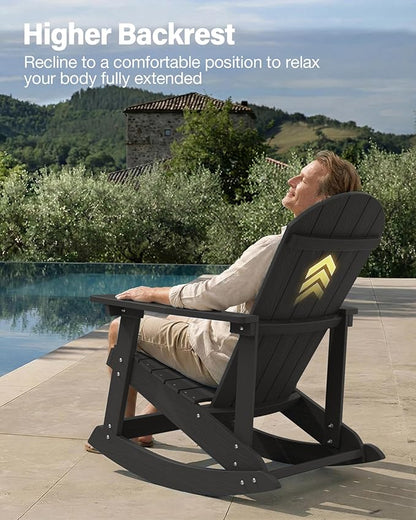 YEFU Outdoor Rocking Chair Set of 4,Adirondack Rocking Chair,Patio Rocker Chair with Wide Back,Oversized Rocker Chair Look Like Real Wood, for Lawn, Porch, Backyard, Indoor and Garden(Black)