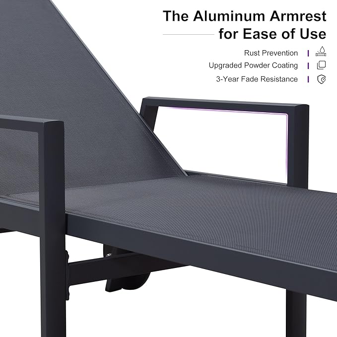 PURPLE LEAF Outdoor Chaise Lounge Set for 4 Aluminum Patio Chaise Lounger Chairs with Armrest and Wheels Adjustable - Photo 5