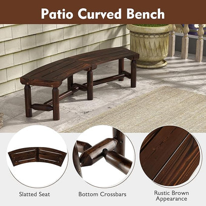 Tangkula Patio Curved Bench Set of 2, Carbonized Wood Dining Bench, Spacious & Slatted Seat, 710 LBS Max Load, 2-Person Wood Fire Pit Bench for Backyard, Garden, Porch