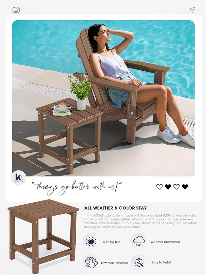 KINGYES Adirondack Outdoor Side Tables Set of 2, Brown - Photo 5