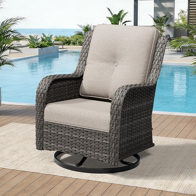 Outdoor Swivel Rocker Patio Chair - Outdoor Wicker Patio Furniture with Thickened Olefin Cushions - Photo 8