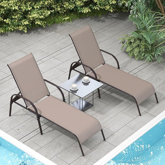 Nightcore Chaise Lounge Chair Outdoor, Pool Chair with 5 Adjustable Backrest, Patio Lounge Chairs with Breathable Fabric, Comfortable Armrest, Chaise Lounge for Patio, Pool, Bench (2, Brown)