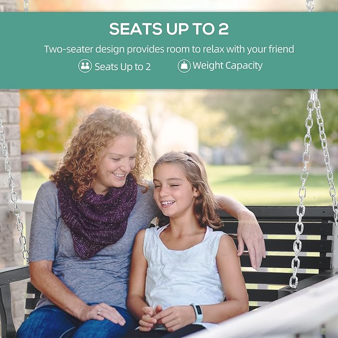 Outsunny Porch Swing with Chains and Cupholders, 2 Person Wooden Patio Swing Chair, 440 lbs. Weight Capacity, for Garden - Photo 5