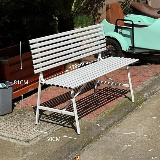 Metal Garden Bench 3 Seater Patio Furniture, 120cm Length | Outdoor Leisure Bench with Slatted Seat & Backrest Ideal for Parks and Patios | Sturdy and Weather-Resistant (Color : White)