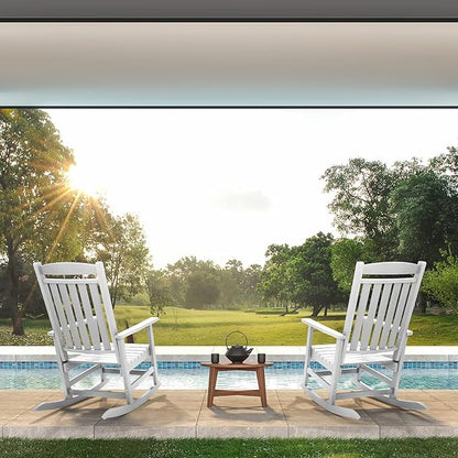 FUNBERRY Outdoor Rocking Chairs Set of 2, HDPE All Weather Poly Lumber Rocker, High Back Patio Rockers Easy Assembly