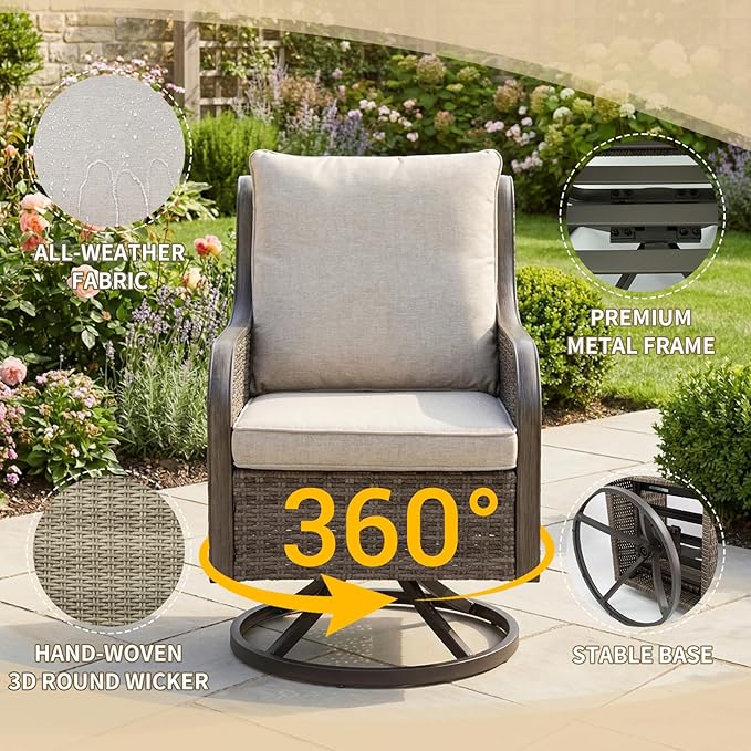 Loungewave Swivel PE Wicker Chairs, 3 Piece Patio Furniture Set - Photo 3
