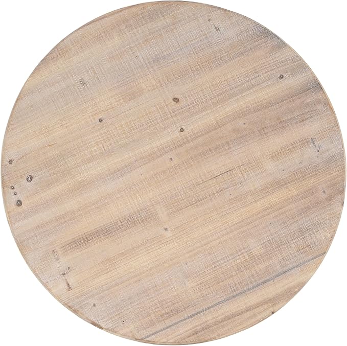 Patio Round Side Table Circle End Table Rustic Small Coffee Tables Drink Tables Antique Pedestal Tables Wood Top & MGO Base for Small Spaces Living Room Patio Antique White &Natural Wood