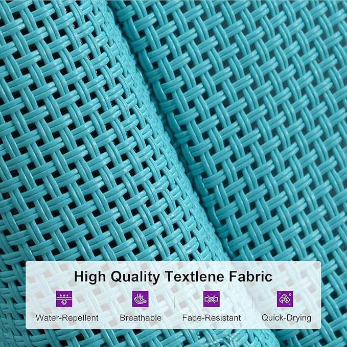 PURPLE LEAF Outdoor Lounge Chair Set Patio Chaise Pool Lounger Aluminum Frame with 2 Side Table and Wheels for Outside Sunbathing Tanning Recliner Including Pillows Turquoise Blue