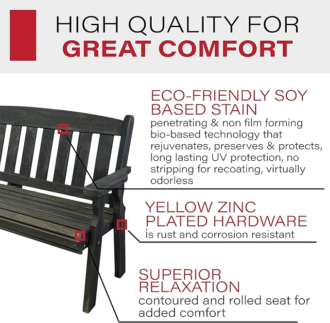 Amish Casual Outdoor Heavy Duty 800 LB Mission Pressure Treated Garden Bench(4 Foot, Semi-Solid Black Stain)