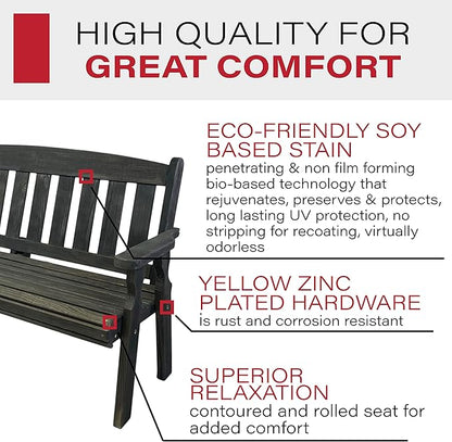 Amish Casual Outdoor Heavy Duty 800 LB Mission Pressure Treated Garden Bench(5 Foot, Semi-Solid Black Stain)