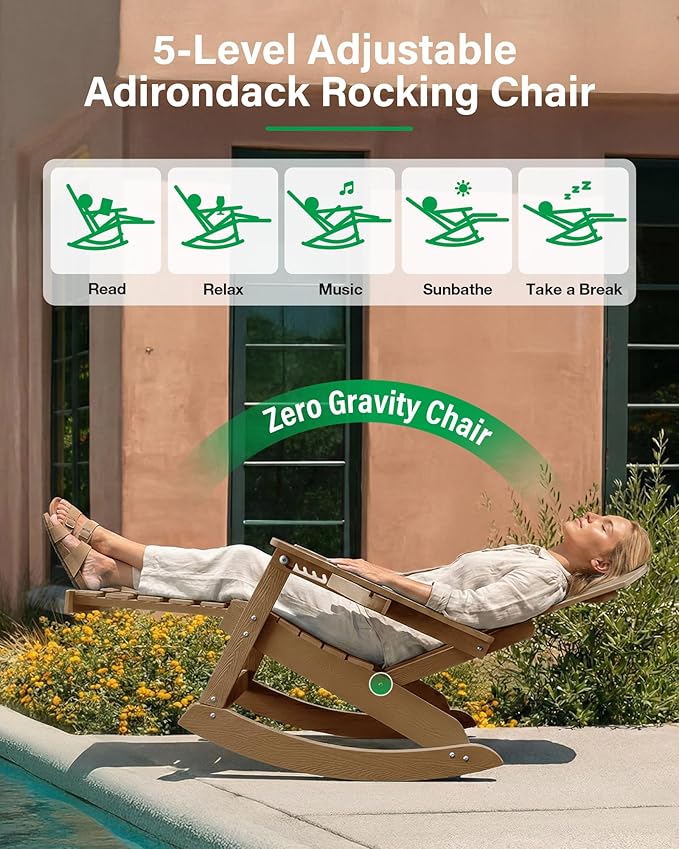 YEFU Rocking Chairs Outdoor Set of 4, Adirondack Chairs with Retractable Ottoman, Adjustable Adirondack Rocking Chair - Photo 3