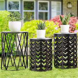 Y&M Set of 3 Black End Tables, Nesting Metal Round Coffee Table, Heavy Duty Meta Plant Stand Decorative Garden Stool - Photo 1