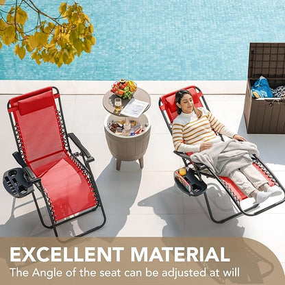 Devoko Patio Zero Gravity Chair Outdoor Folding Adjustable Reclining Chairs Pool Side Using Lawn Lounge Chair with Pillow Set of 2 (Red)