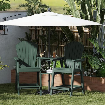 FOOWIN Tall Adirondack Chair Set of 2, All Weather HDPE Bar Height Adirondack Chair with Double Connecting Trays, Adirondack Barstools for Balcony, Deck, Backyard, Patio, Garden Dark Green