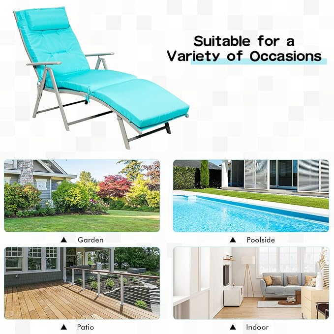 Giantex Chaise Lounge Chair for Outside, Pool Folding Reclining Beach Chair W/Removable Cushion&Headrest Pillow - Photo 8