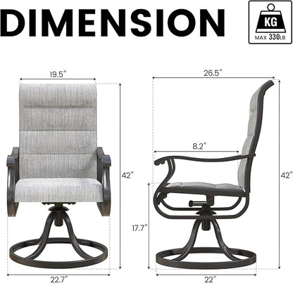 Patio Swivel Chairs Set of 6, Outdoor Dining Chairs with High Back, All-Weather Swivel Rocker Chair for Lawn, Porch or Garden (Padded Grey)
