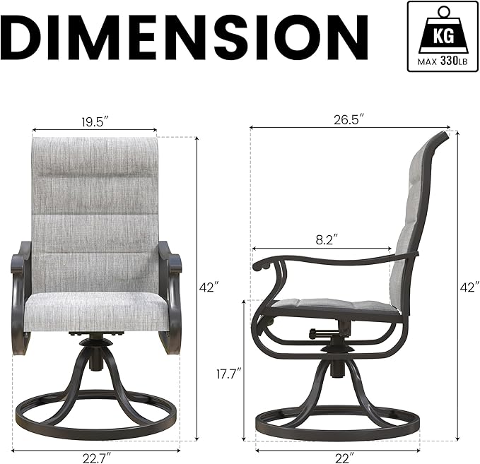 Patio Swivel Chairs Set of 2, Outdoor Dining Chairs with High Back, All-Weather Swivel Rocker Chair for Lawn, Porch or Garden