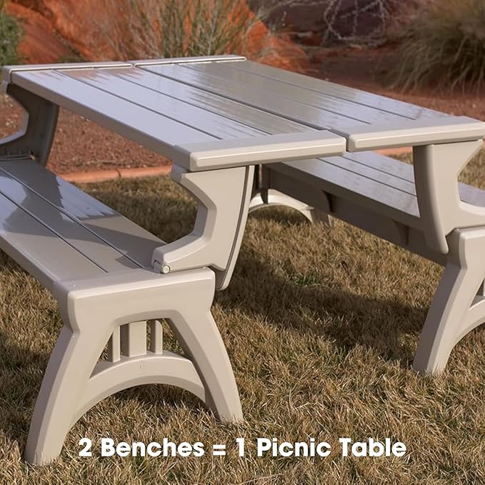 Convert-a-Bench Gen 2 2-in-1 Outdoor Convertible Bench to Picnic Table | Space-Saving, Weather-Resistant Patio Furniture for Yard, Deck, Garden | Easy Assembly & Durable - 1 Bench/Order, Adobe